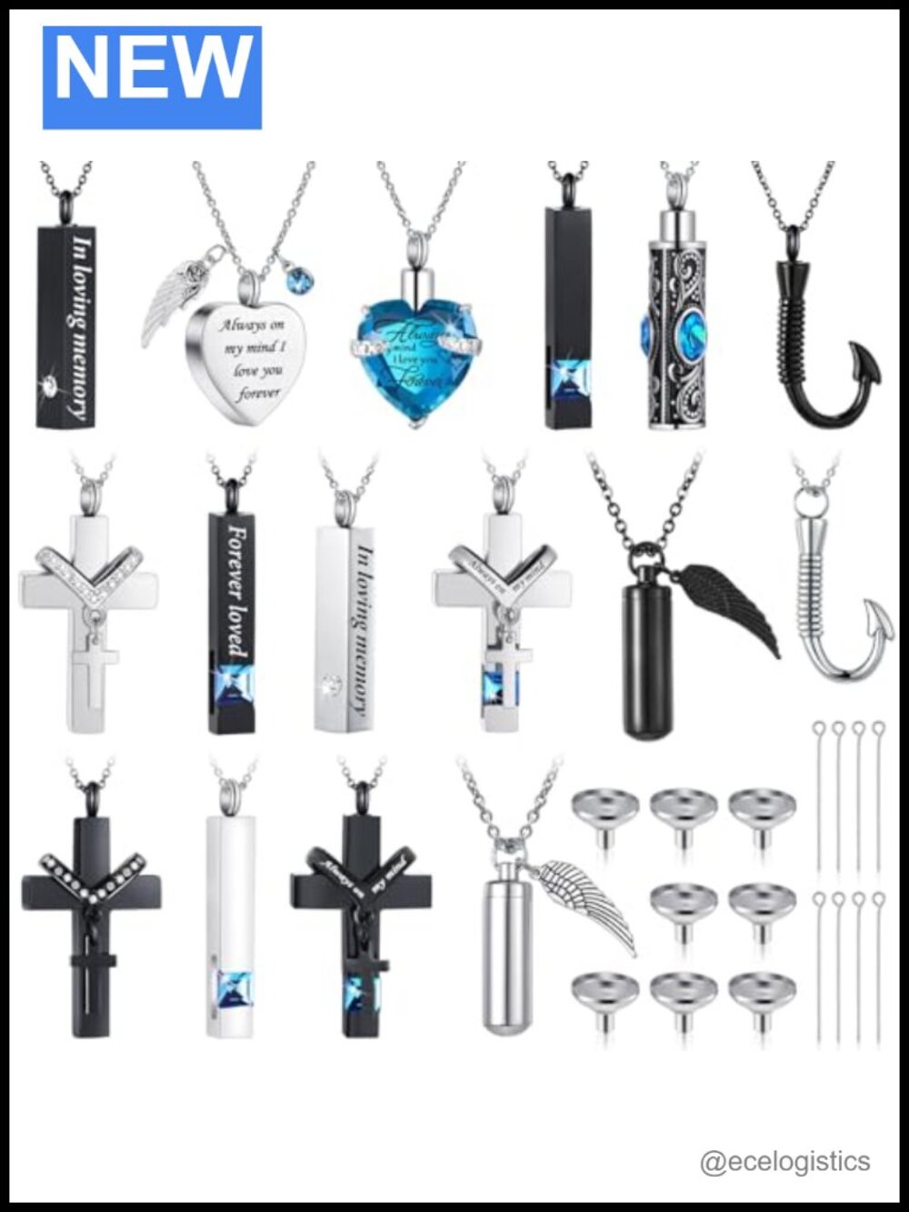16 Pc Stainless Steel Urn Necklace Set Ashes Locket Memorial Jewelry Filling Kit